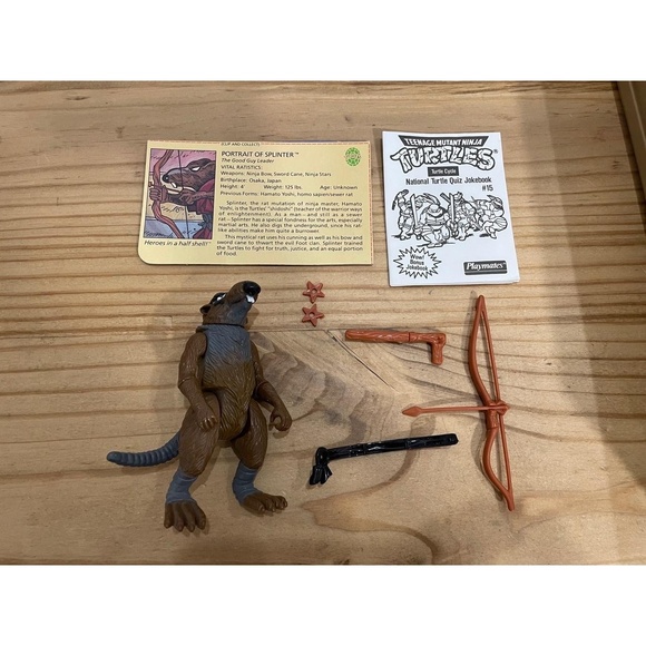 VINTAGE 1988 TMNT Hard Head Splinter Ninja Turtles Figure w/ Weapons & card - Picture 1 of 6